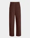 Brunello Cucinelli Soft Corduroy Pleated Straight-leg Ankle Pants In Burgundy