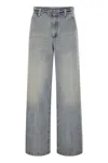 Brunello Cucinelli Soft Denim Low-slung Trousers With Adjustable Waistband And Monile In Gray