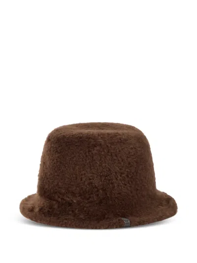 Brunello Cucinelli Soft Fuzzy-shearling Bucket Hat With Shiny-band In Brown