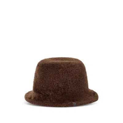 Brunello Cucinelli Soft Fuzzy-shearling Bucket Hat With Shiny-band In Brown