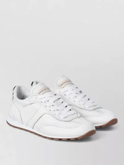Brunello Cucinelli Grained Soft Leather Runners With Shiny Loops Shoes In White