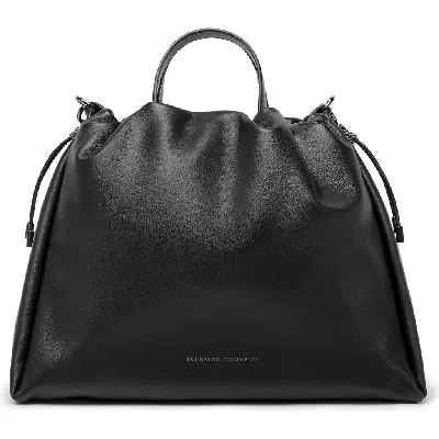 Brunello Cucinelli Large Leather Top-handle Bag In Black