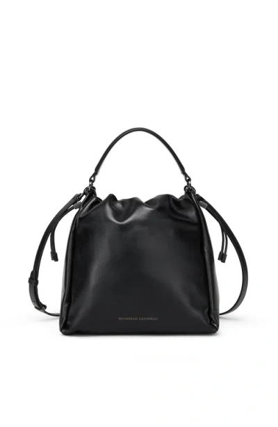 Brunello Cucinelli Soft Leather Mellow Bucket Bag In Black