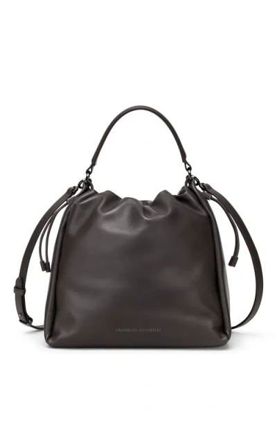 Brunello Cucinelli Soft Leather Mellow Bucket Bag In Brown