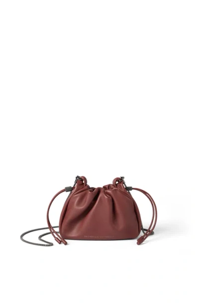 Brunello Cucinelli Soft Leather Mini Mellow Bucket Bag In Red