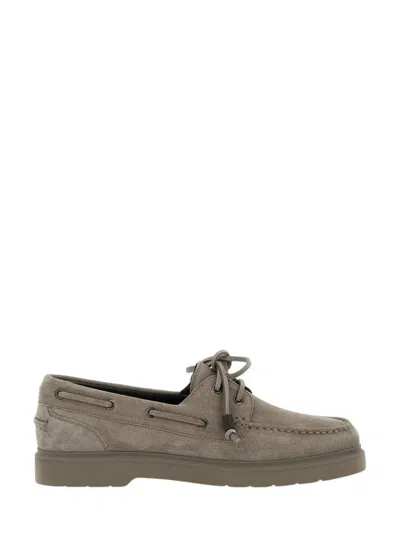 Brunello Cucinelli Beige Boat Loafers With Jewelry Details In Suede Women