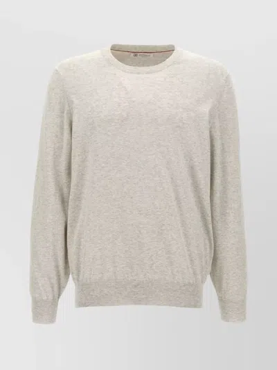 Brunello Cucinelli Soft Texture Crew Neck Sweater With Long Sleeves In White