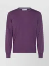 Brunello Cucinelli Soft Texture Crewneck Sweater With Ribbed Cuffs In Purple