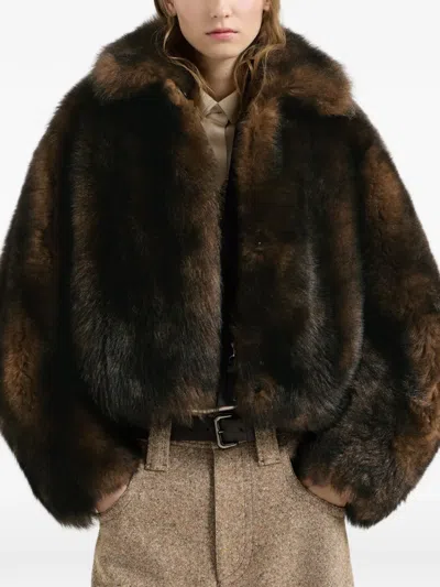Brunello Cucinelli Soft-shearling Outerwear Jacket With Shiny Zipper Pull In Brown