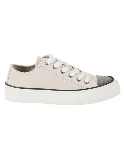 Brunello Cucinelli Softy Velour Pair Of Sneakers In White