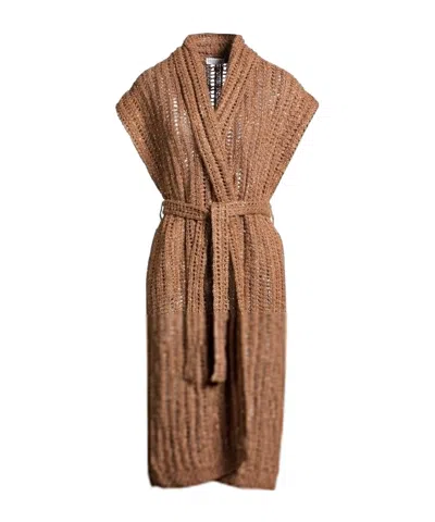 Brunello Cucinelli Solid Color Crochet Short-sleeve Dress In Brown