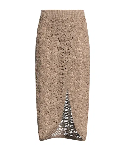 Brunello Cucinelli Solid Color Knit Midi Skirt In Nude