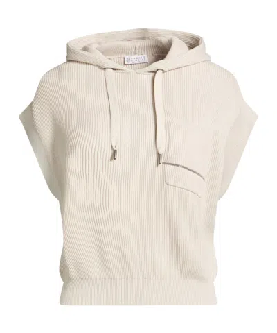 Brunello Cucinelli Solid Color Knit Short-sleeve Sweatshirt In Neutral