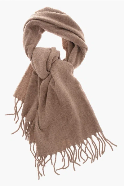 Brunello Cucinelli Solid Color Scarf With Fringes In Neutral