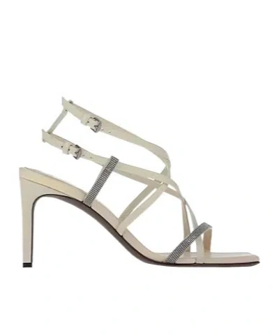 Brunello Cucinelli Solid Color Square Heel Sandals In Gray