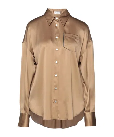 Brunello Cucinelli Solid Long-sleeve Blouse In Brown