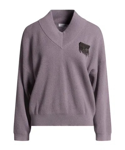 Brunello Cucinelli Solidcolor Cashmere Knit Sweater In Purple