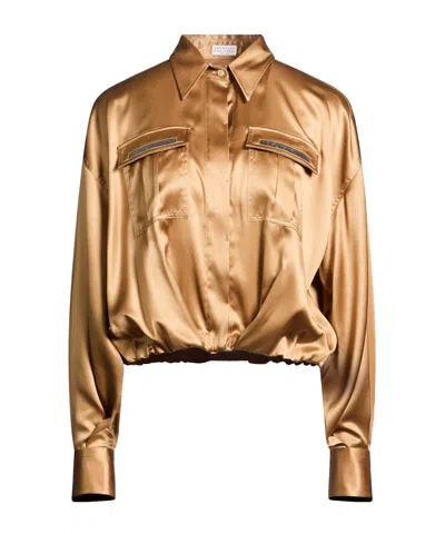 Brunello Cucinelli Solid-color Comfortable Embroidered Blouse In Gold