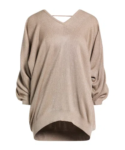 Brunello Cucinelli Solidcolor Metallicfinish Knit Sweater In Brown
