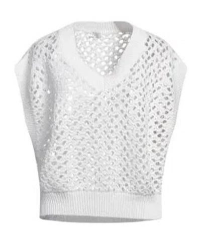Brunello Cucinelli Solid-color Short-sleeved Knitted Top In White