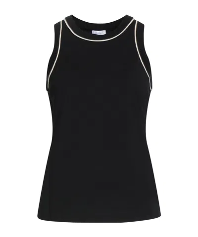 Brunello Cucinelli Solid-color Sleeveless Crew Neck Blouse In Black
