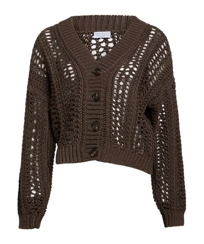 Brunello Cucinelli Solidcolor Thick Knit Cardigan In Brown