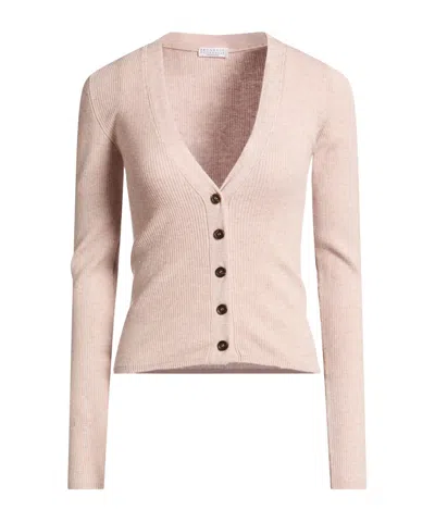 Brunello Cucinelli Solidcolor Vneck Lightweight Knit Cardigan In Pink