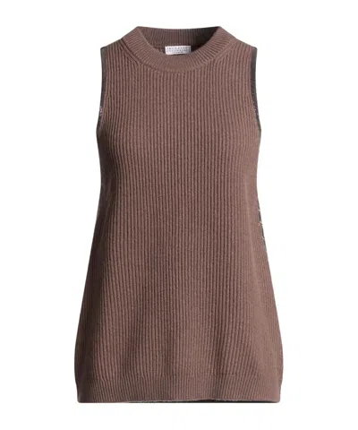 Brunello Cucinelli Solid-colored Medium-thick Cashmere Vest In Brown