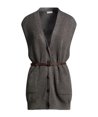 Brunello Cucinelli Solid-colored Metallic Knit Vest In Gray