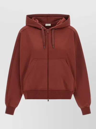 Brunello Cucinelli Solomei Ad Mcccxci Jersey Hooded Sweatshirt In Burgundy