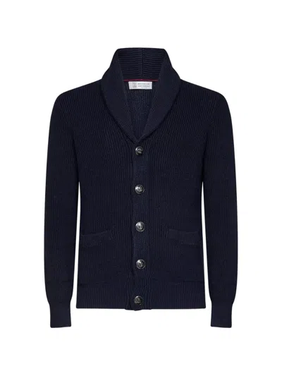 Brunello Cucinelli Solomeo Crest Shawl-collar Cardigan In Black