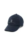 Brunello Cucinelli Baseball Cap In Garment-dyed Twisted Cotton Gabardine With Embroidered Logo In Blue