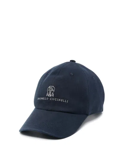 Brunello Cucinelli Baseball Hat With Embroidery In Blue