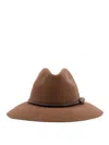 Brunello Cucinelli Fedora Made Of Hemp And Techno Cotton With Leather Band And Necklace In Brown
