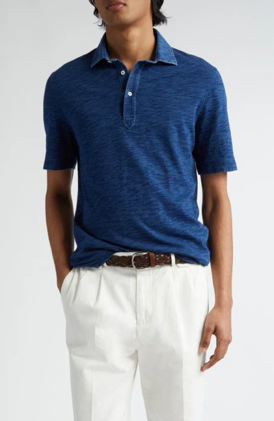 Brunello Cucinelli Space Dyed Cotton Polo In Denim