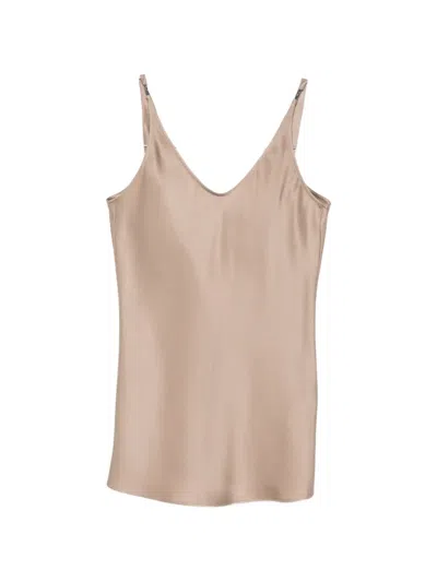 Brunello Cucinelli Silk Top V Neckline Spaghetti Straps In Pink