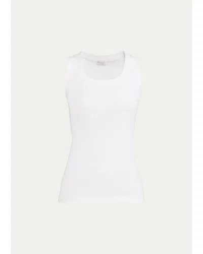 Brunello Cucinelli Sparkle Rib Knit Tank Top In White