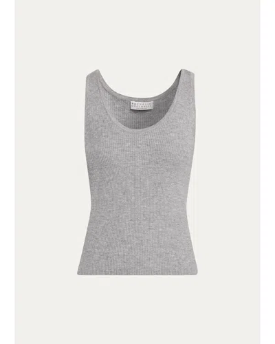 Brunello Cucinelli Sparkle Rib Knit Tank Top In Gray