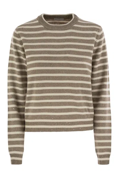 BRUNELLO CUCINELLI BRUNELLO CUCINELLI SPARKLING & DAZZLING STRIPED CASHMERE AND WOOL SWEATER