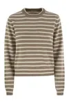 Brunello Cucinelli Sparkling & Dazzling Striped Cashmere And Wool Sweater In Brown