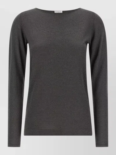 Brunello Cucinelli Sparkling Boat Neck Long Sleeve Sweater In Gray