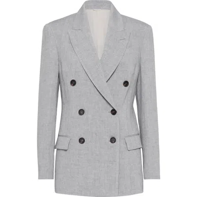 Brunello Cucinelli Women's Sparkling Linen Canvas Jacket With Jewellery In Grey