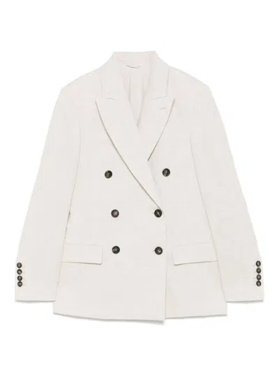 Brunello Cucinelli Sparkling Canvas Blazer In White