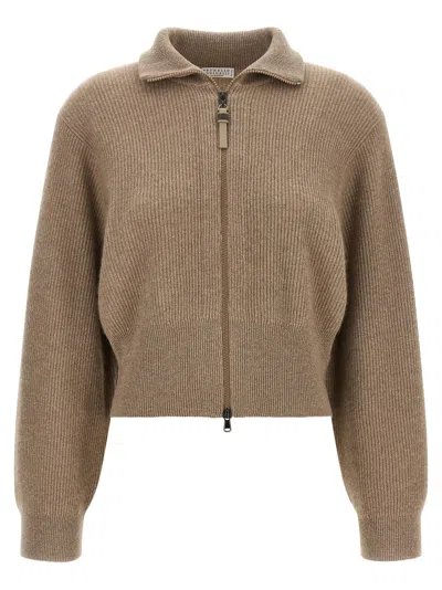 Brunello Cucinelli Sparkling Cardigan In Brown