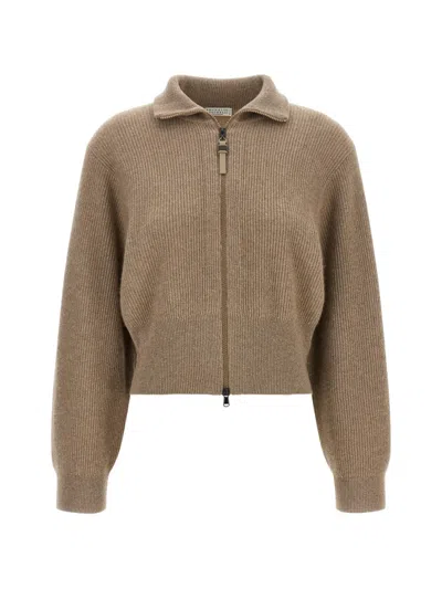 Brunello Cucinelli Sparkling Cardigan In Brown
