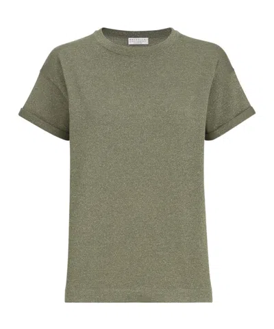 Brunello Cucinelli Sparkling Cashmere And Silk Lightweight Knit T-shirt In Gray