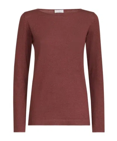 Brunello Cucinelli Sparkling Cashmere And Silk Lightweight Sweater In Brown