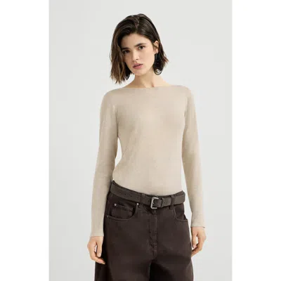 Brunello Cucinelli Sparkling Cashmere And Silk Lightweight Sweater In Neutral