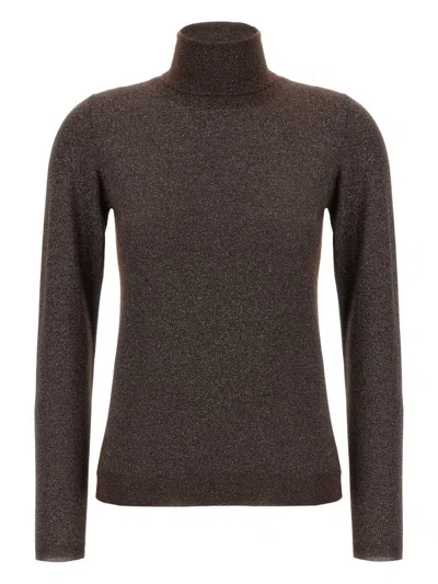 Brunello Cucinelli Sparkling Cashmere And Silk Lightweight Turtleneck Sweater In Brown