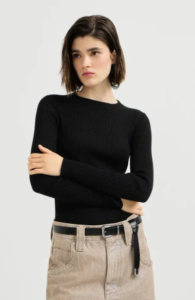 Brunello Cucinelli Sparkling Cashmere And Silk Rib Knit Lightweight Sweater In Black